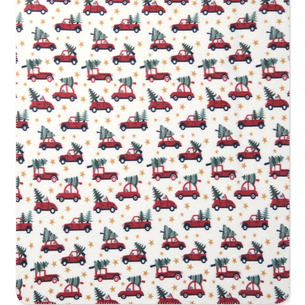 Festive Red Holiday Blanket with Christmas Tree Design